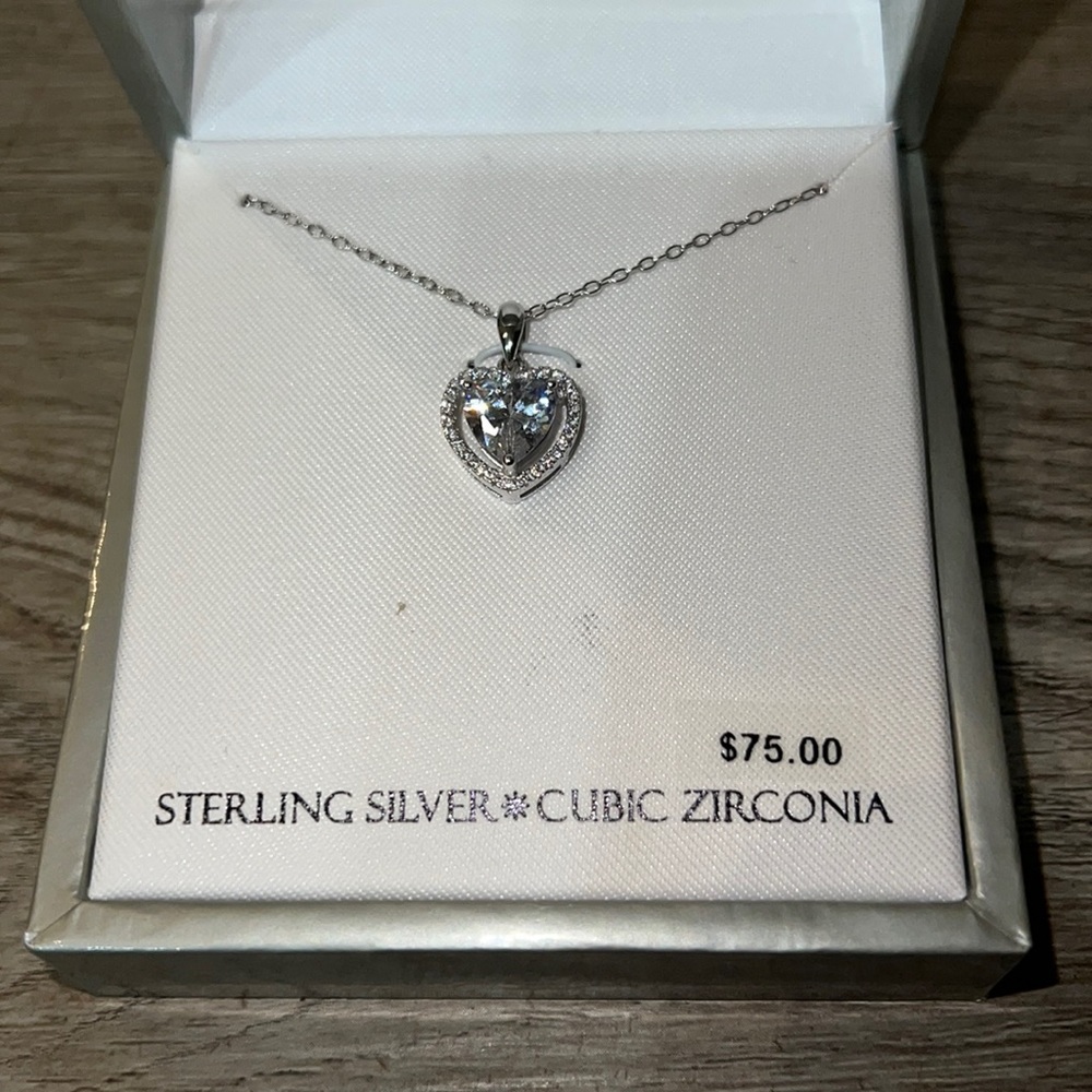 Sterling Silver Cubic Zirconia Heart Pendant Necklace